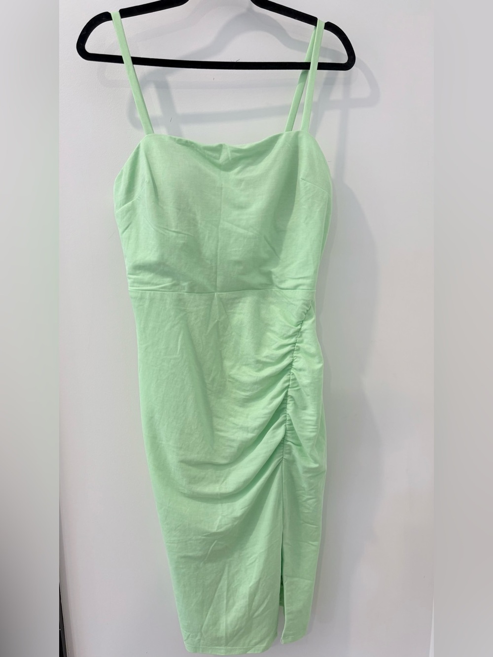 GUESS Lime Green Ruched Midi Bodycon Dress | Women’s Sz 12 | Side Slit